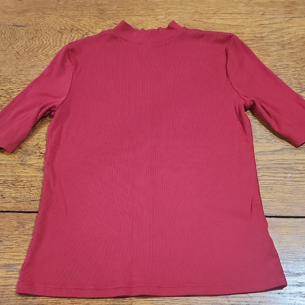 A New Day Womens Three Quarter Sleeve Solid Red Mock Neck Top Small